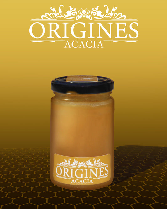 Un pot de miel d'Acacia de la marque Miel Origines